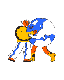 young person hugging the world